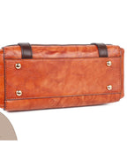 Natural Red Brown Floral Paitings Leather Satchel Handbag