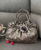 New Gold Versatile Wrinkled Flower Tote Handbag