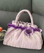 New Gold Versatile Wrinkled Flower Tote Handbag