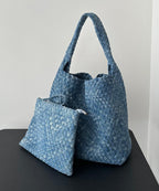 Original Design Blue Denim Large Capacity Shoulder Bag