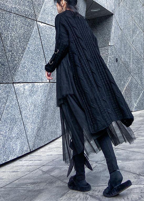 Oversized black Sweater Vintage o neck Three-dimensional decoration Big spring sweater dresses