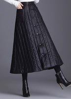 Plus Size Black Button Pockets Fine Cotton Filled Skirts Winter