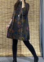 Plus Size Chocolate Turtleneck Print side open Fall Floral Knit Sweater