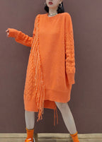 Plus Size Orange Tasseled Patchwork Knit Knit Sweater Dress Winter