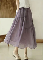 Plus Size Purple elastic waist Asymmetrical A line Skirts Spring