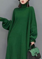 Plus size Green Turtle Neck Knit Sweater dresses Batwing Sleeve