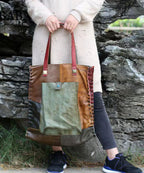 Retro Handmade Contrasting Color Large Capacity Cowhide Single Satchel Bag Handbag