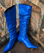 Royal Blue Splicing Stylish High Heel Boots Pointed Toe
