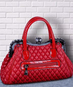 Style Red Fox Fur Decorated Faux Leather Tote Handbag