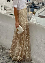 Stylish Gold Sequins High Waist Maxi Skirts Spring