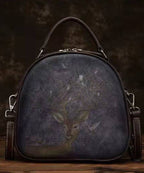 Unique Chocolate animal Paitings Calf Leather Tote Handbag