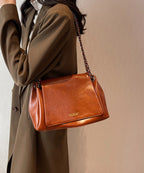 Vintage Brown Chain Linked Faux Leather Tote Handbag