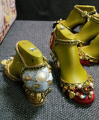 Vintage Palace Feng Zircon Flower Black Buckle Strap High Heels