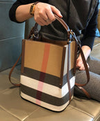Women Brown Plaid Versatile Faux Leather Messenger Bag