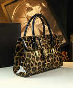 Women Stylish Leopard Embossed Calf Leather Tote Handbag