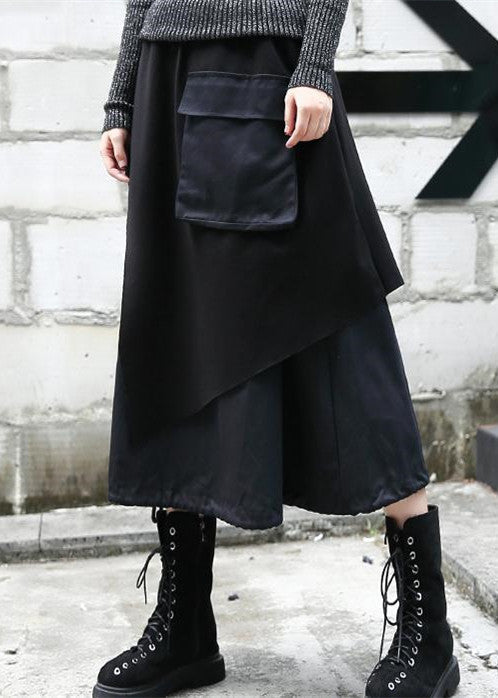 baggy black Midi-length skirt oversize traveling clothing patchwork vintage asymmetrical design autumn skirt